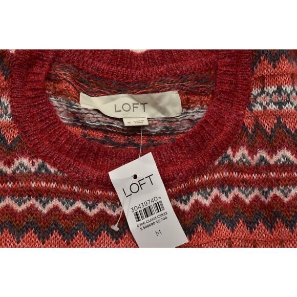NEW LOFT NWT Fair Isle Zigzag Sweater Women's Regular Size M Red Brown Pullover - Picture 6 of 8